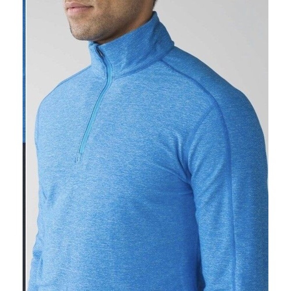 Lululemon Surge Mens Sz Medium Heathered Kayak Blue Warm 1/2 Zip Long Sleeve Run
